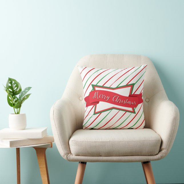 Christmas Stripes & Banner Cushion (Chair)