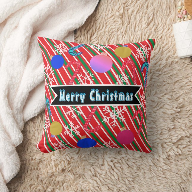 Christmas Stripes Candy Canes Ornaments  Cushion (Blanket)