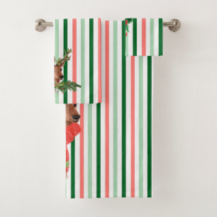 Christmas Stripes Deer Bath Towel Set