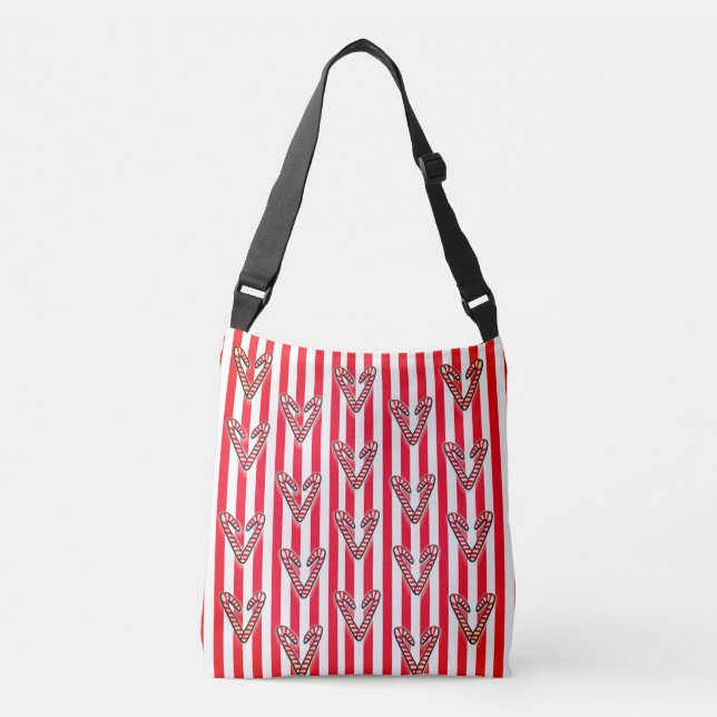 Christmas Stripes hearts Lollipops Crossbody Bag (Front)