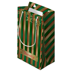 Christmas Stripes in Gold, Red and Green Small Gift Bag