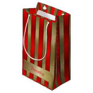 Christmas Stripes in Gold, Red and Green Small Gift Bag