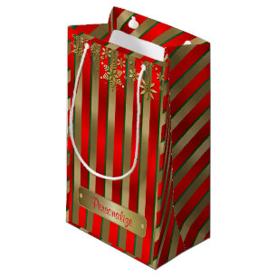 Christmas Stripes in Gold, Red and Green Small Gift Bag