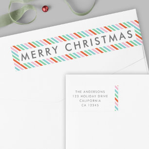 Christmas Stripes Modern Colorful Cute Address Wrap Around Label