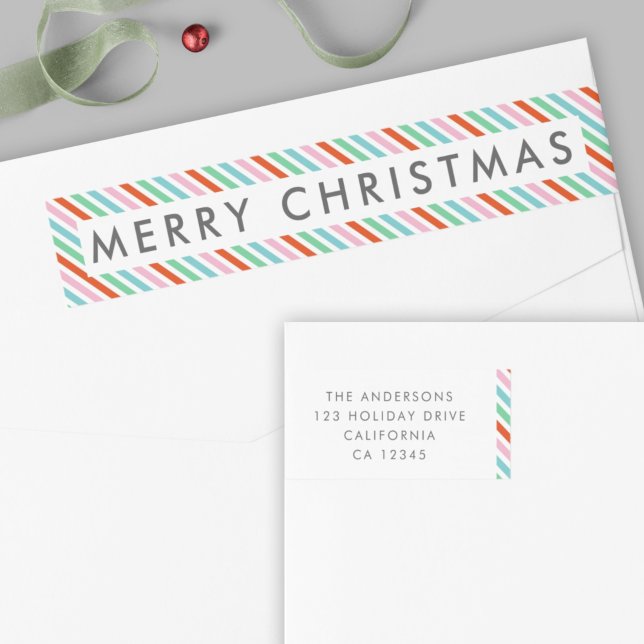 Christmas Stripes | Modern Colorful Cute Address Wrap Around Label (Creator Uploaded)