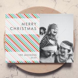 Christmas Stripes   Modern Colourful Cheerful Phot Holiday Card