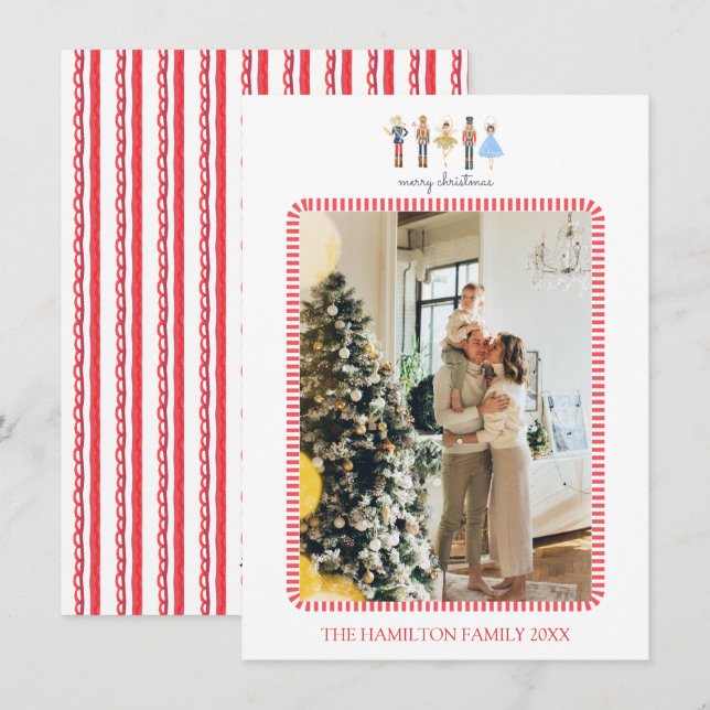 Christmas Stripes Nutcracker Photo Holiday Card (Front/Back)