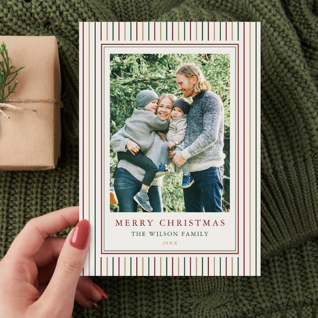 Christmas Stripes One Photo Holiday Card (Creator Uploaded)
