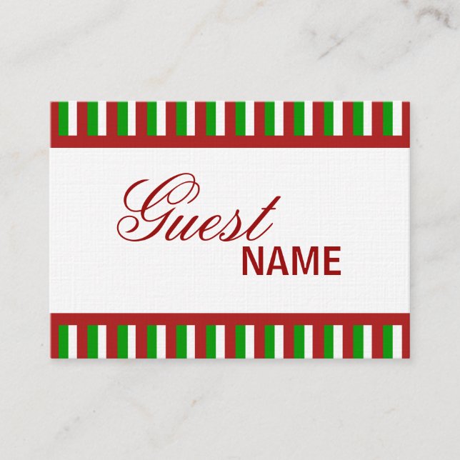 Christmas Stripes red Dinner Place Card (Front)