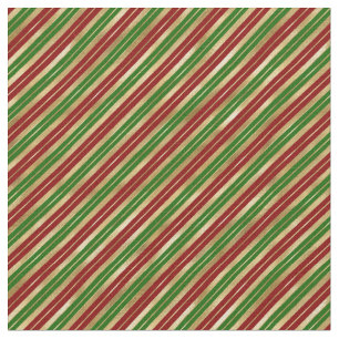 Christmas Stripes Red Green Gold  Fabric