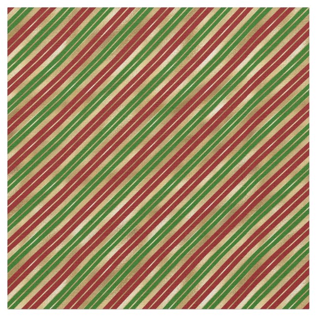 Christmas Stripes Red Green Gold  Fabric (Close Up)