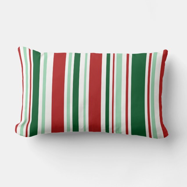 Christmas Stripes: Red/Mint Green/Dark Green/White Lumbar Cushion (Front)