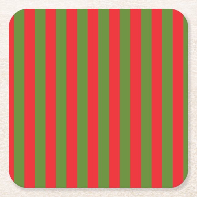 Christmas Stripes Square Paper Coaster (Front)