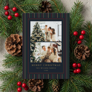 Christmas Stripes Two Photo Holiday Card