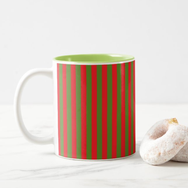 Christmas Stripes Two-Tone Coffee Mug (With Donut)