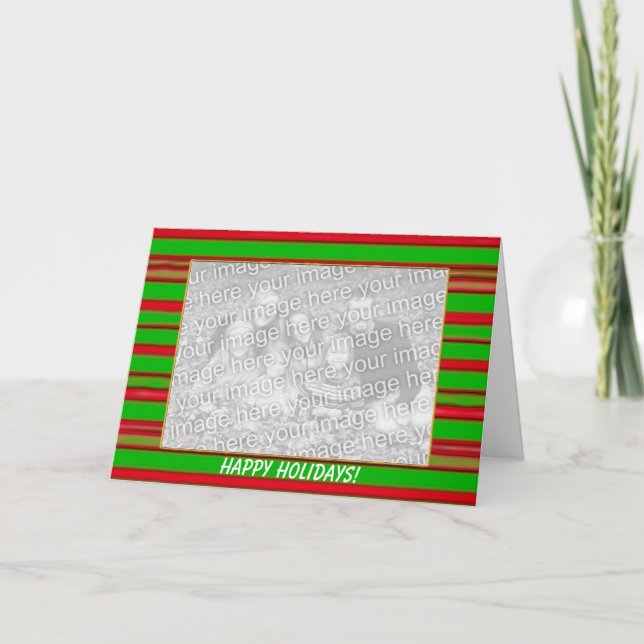 Christmas Stripes (wide photo frame) Holiday Card (Front)