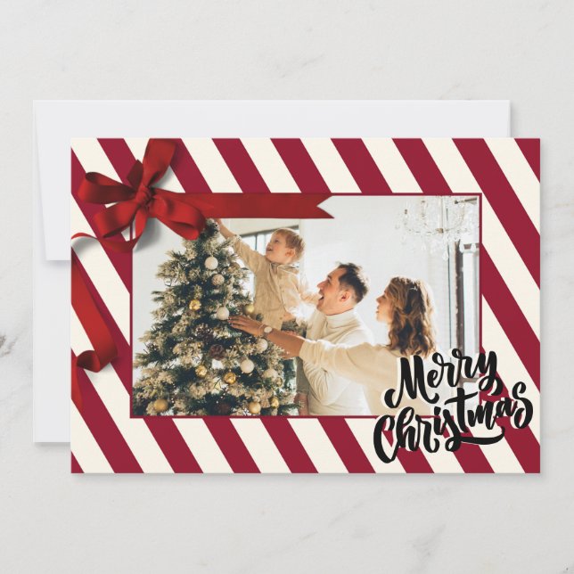 Christmas strips candy cane pattern photo holiday card (Front)