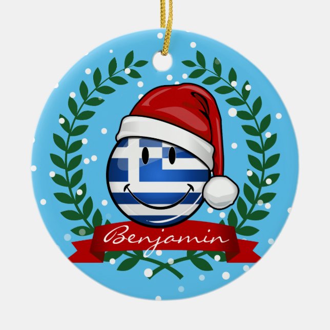 Christmas Style Greek Flag Ceramic Tree Decoration (Front)