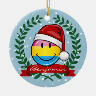 Christmas Style Pansexual Pride Flag. Ceramic Tree Decoration