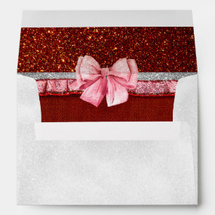 Christmas Style Red and Pink Glitter Bow Envelope