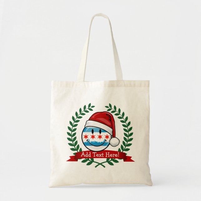 Christmas Style Smiling Chicago Flag Tote Bag (Front)