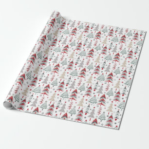Christmas stylised forest bright Christmas trees Wrapping Paper