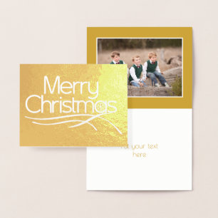 Christmas stylised script and snowflake photo gold foil card