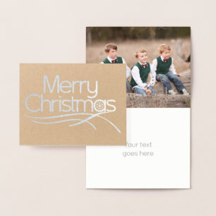 Christmas stylised script snowflake photo silver foil card