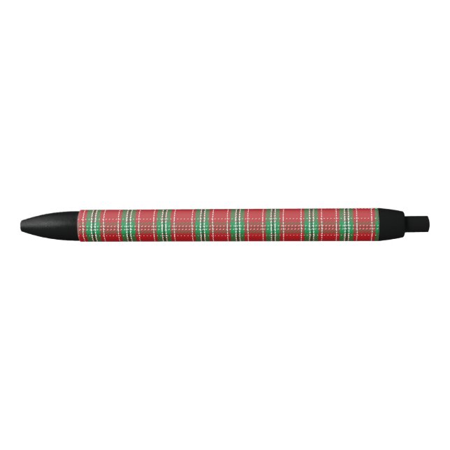 Christmas Stylish Holiday Rustic Red Country Plaid Black Ink Pen (Front)