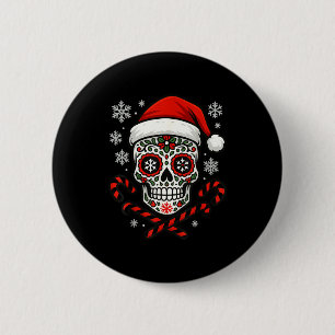 Christmas Sugar Calavera Skull Santa Hat Candy Can 6 Cm Round Badge