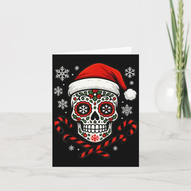 Christmas Sugar Calavera Skull Santa Hat Candy Can Card (Front)