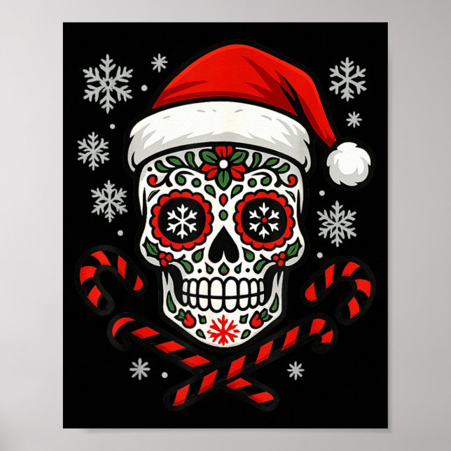 Christmas Sugar Calavera Skull Santa Hat Candy Can Poster (Front)