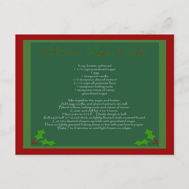 Christmas Sugar Cookie Recipe Postcard (Front)