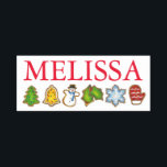 Christmas Sugar Cookies Bell Snowman Mitten Tree Name Tag<br><div class="desc">Just personalise with your employee information,  and title if desired. This name tag features an original illustration of a row of colourful Christmas sugar cookies. 

This design is also available on other products. Don't see what you're looking for? Contact Rebecca to have something designed just for you.</div>