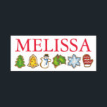 Christmas Sugar Cookies Bell Snowman Mitten Tree Name Tag<br><div class="desc">Just personalise with your employee information,  and title if desired. This name tag features an original illustration of a row of colourful Christmas sugar cookies. 

This design is also available on other products. Don't see what you're looking for? Contact Rebecca to have something designed just for you.</div>