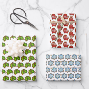 Christmas Sugar Cookies Holly Mitten Snowflake Wrapping Paper Sheet