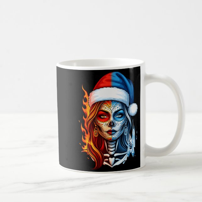 Christmas Sugar Skull Art Woman Santa Hat Fantasy  Coffee Mug (Right)