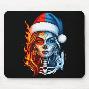 Christmas Sugar Skull Art Woman Santa Hat Fantasy Mouse Mat