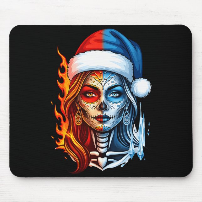 Christmas Sugar Skull Art Woman Santa Hat Fantasy  Mouse Mat (Front)