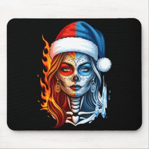 Christmas Sugar Skull Art Woman Santa Hat Fantasy Mouse Mat