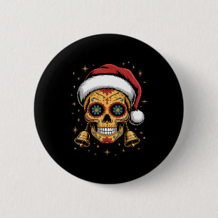 Christmas Sugar Skull Art Woman Santa Hat Festive 6 Cm Round Badge
