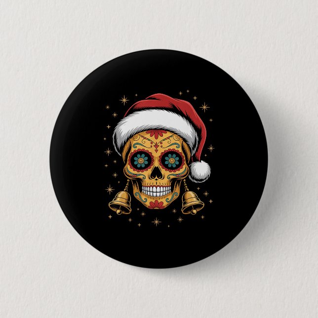 Christmas Sugar Skull Art Woman Santa Hat Festive  6 Cm Round Badge (Front)