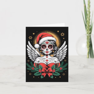 Christmas Sugar Skull Art Woman Santa Hat Festive Card