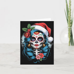 Christmas Sugar Skull Art Woman Santa Hat Festive  Card