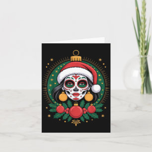 Christmas Sugar Skull Art Woman Santa Hat Festive Card