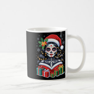 Christmas Sugar Skull Art Woman Santa Hat Festive Coffee Mug