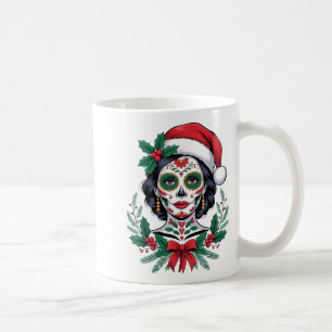 Christmas Sugar Skull Art Woman Santa Hat Festive  Coffee Mug