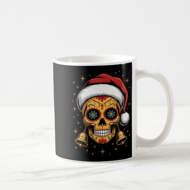 Christmas Sugar Skull Art Woman Santa Hat Festive  Coffee Mug (Right)