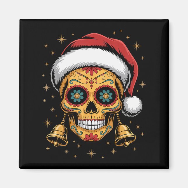 Christmas Sugar Skull Art Woman Santa Hat Festive  Magnet (Front)