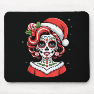 Christmas Sugar Skull Art Woman Santa Hat Festive  Mouse Mat